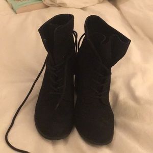 Black Lace Up Suede Booties